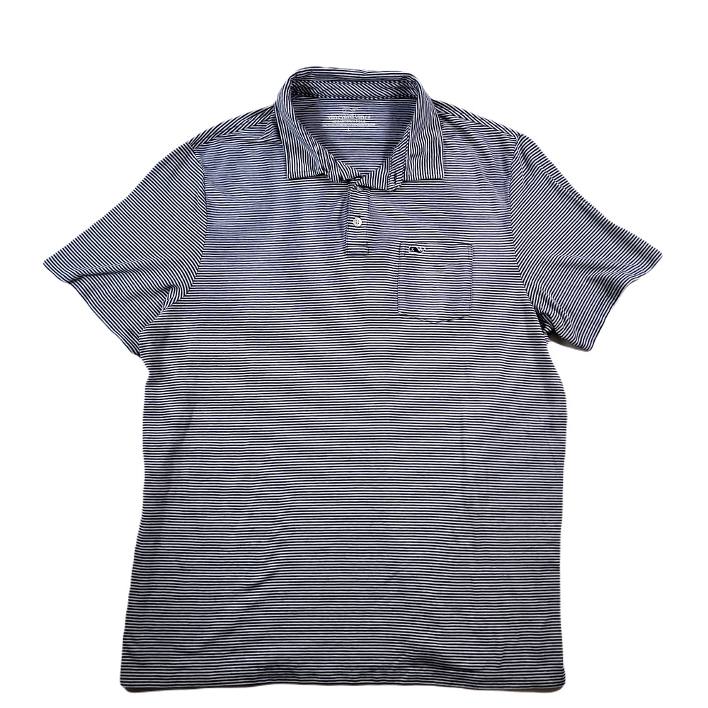 Vineyard Vines Edgartown‎ Polo Shirt Mens Large Pima Cotton Blue Stripe Golf